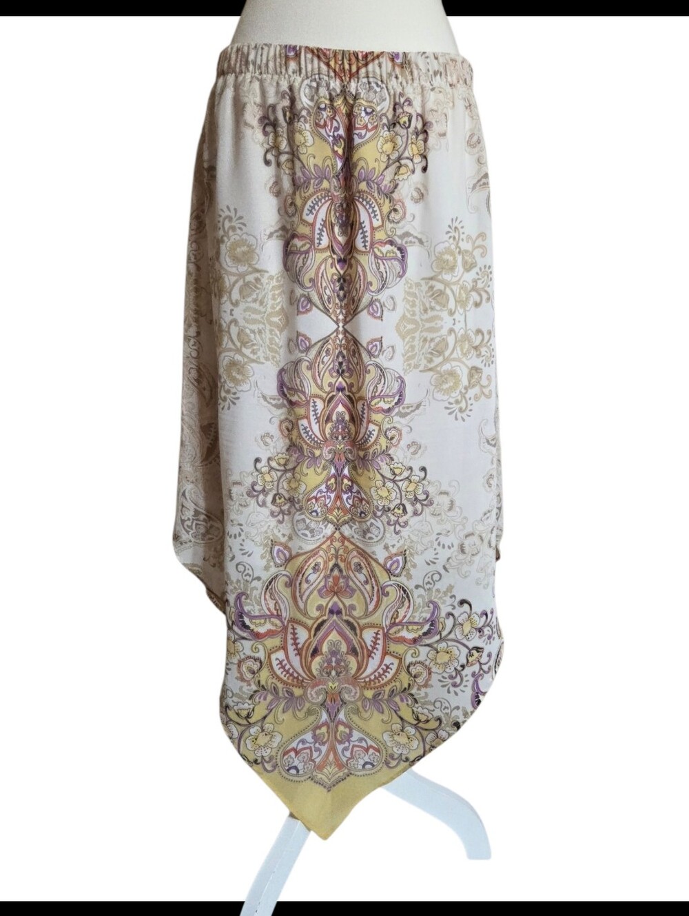 Cato Cream Paisley Print Skirt With Handkerchief Hem